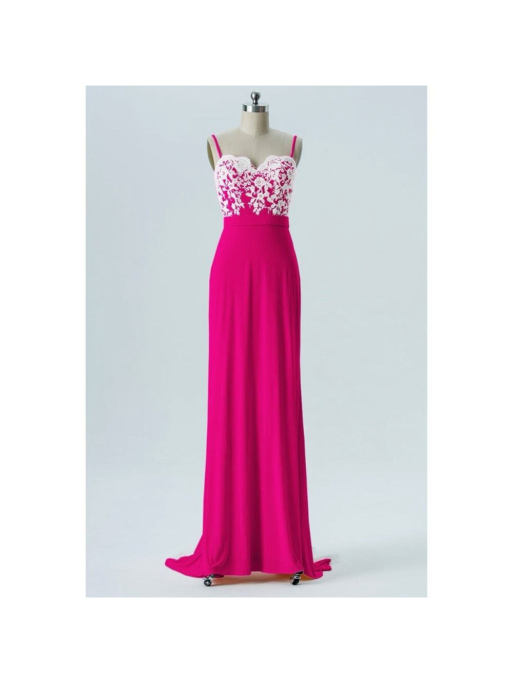 JJ's House Lace Train Covered Buttons Column Sweetheart Hot Pink Gown 14 NWT